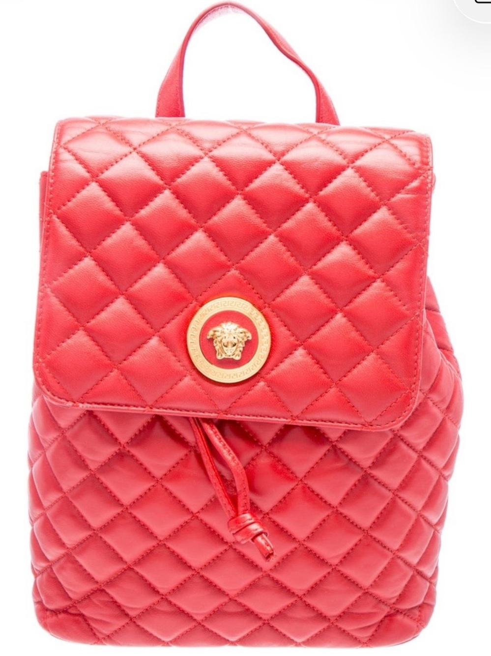 Versace Red Quilted Leather Backpack with Gold Medusa Accent